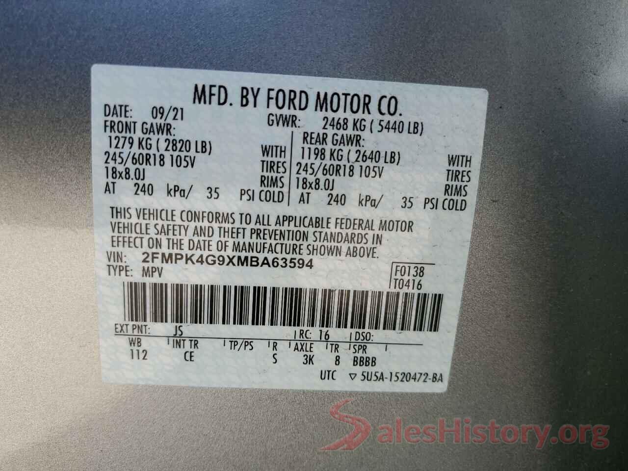 2FMPK4G9XMBA63594 2021 FORD EDGE