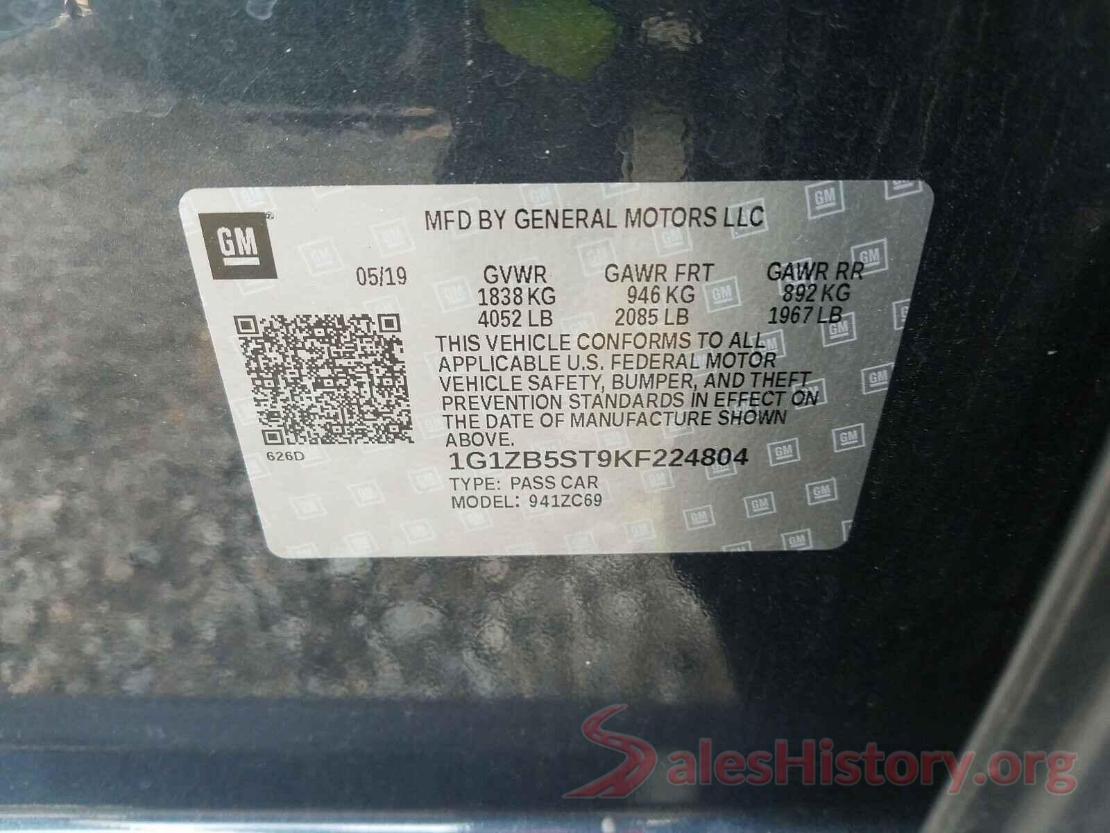 1G1ZB5ST9KF224804 2019 CHEVROLET MALIBU