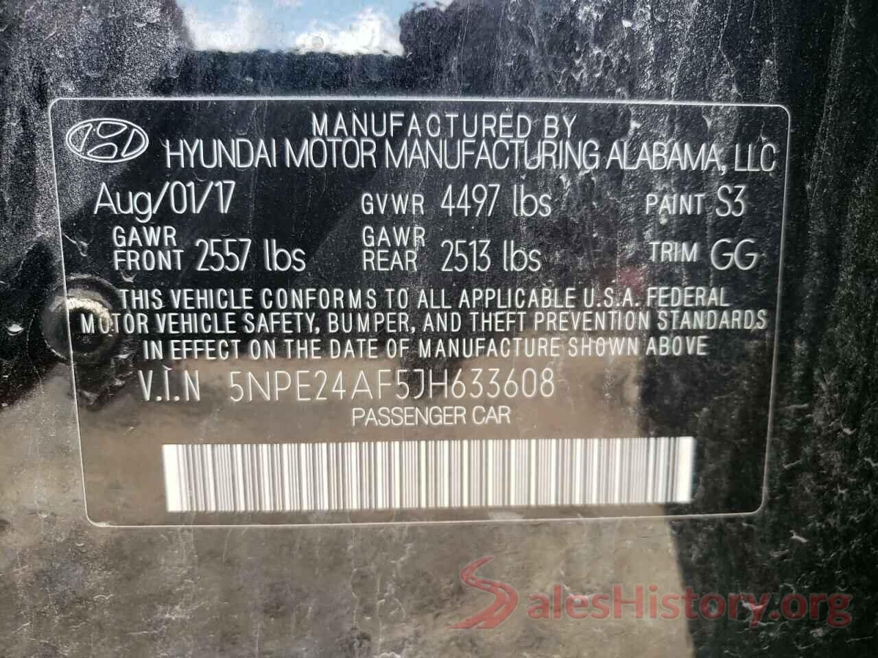 5NPE24AF5JH633608 2018 HYUNDAI SONATA