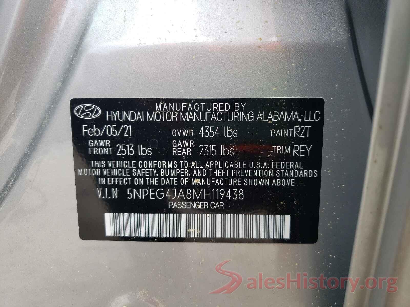 5NPEG4JA8MH119438 2021 HYUNDAI SONATA