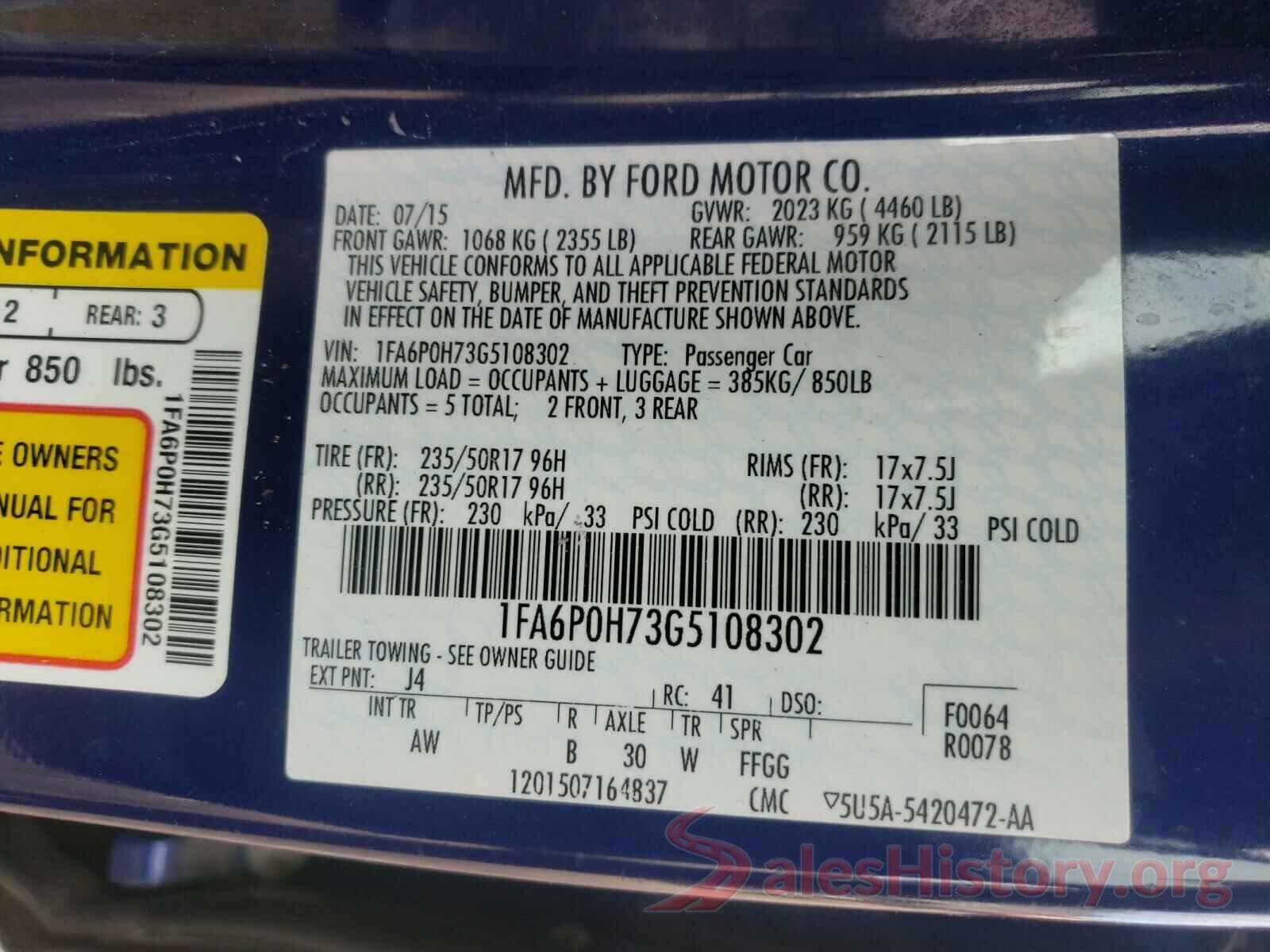 1FA6P0H73G5108302 2016 FORD FUSION