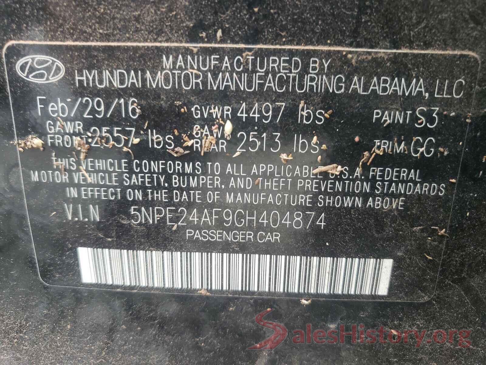 5NPE24AF9GH404874 2016 HYUNDAI SONATA