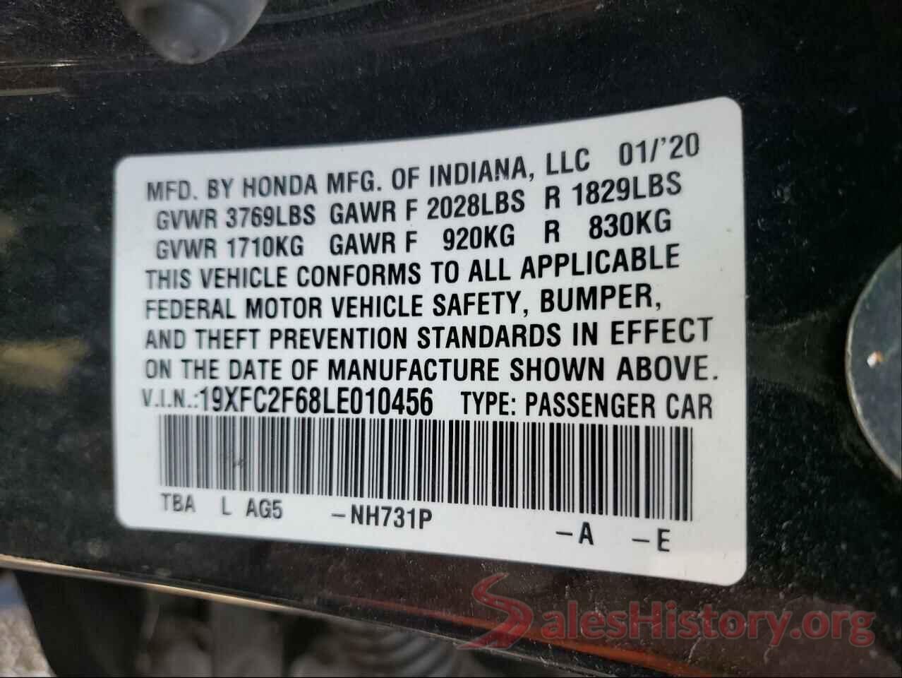 19XFC2F68LE010456 2020 HONDA CIVIC