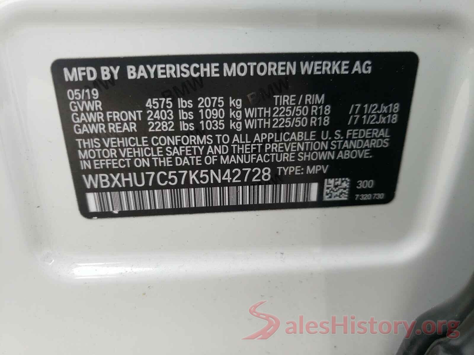 WBXHU7C57K5N42728 2019 BMW X1