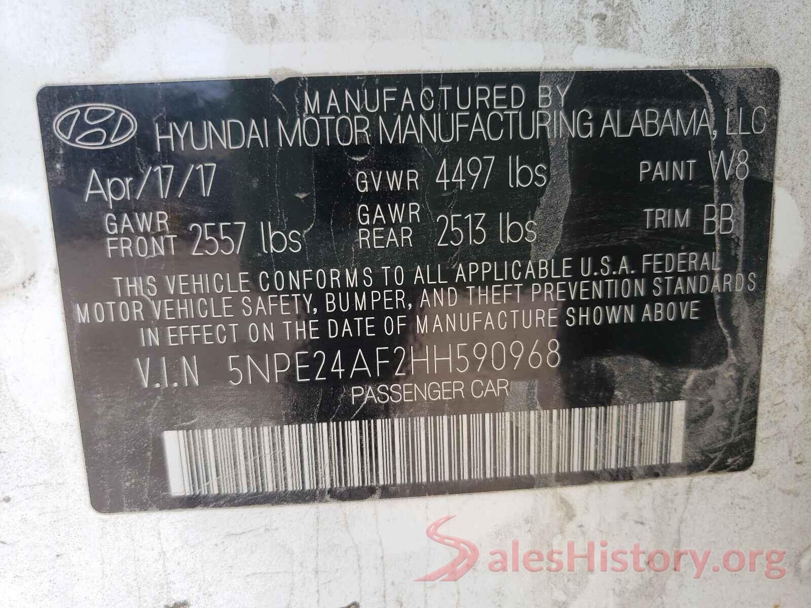 5NPE24AF2HH590968 2017 HYUNDAI SONATA