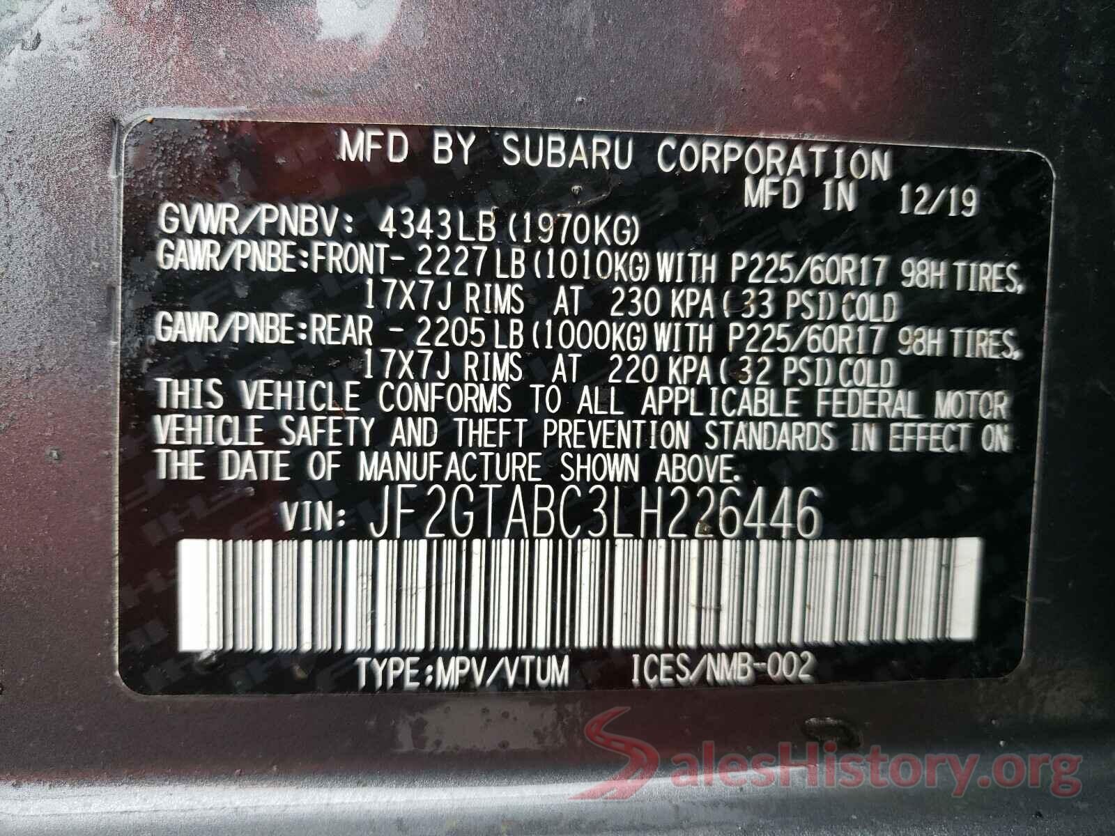 JF2GTABC3LH226446 2020 SUBARU CROSSTREK