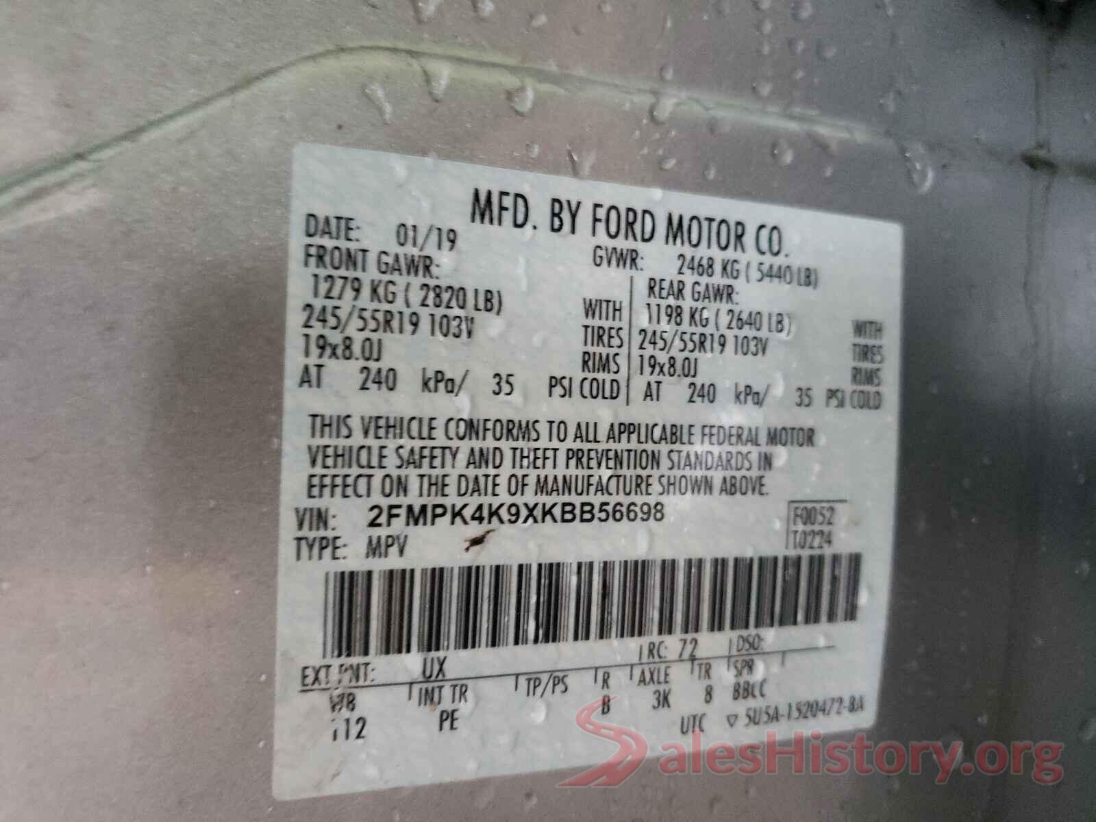 2FMPK4K9XKBB56698 2019 FORD EDGE