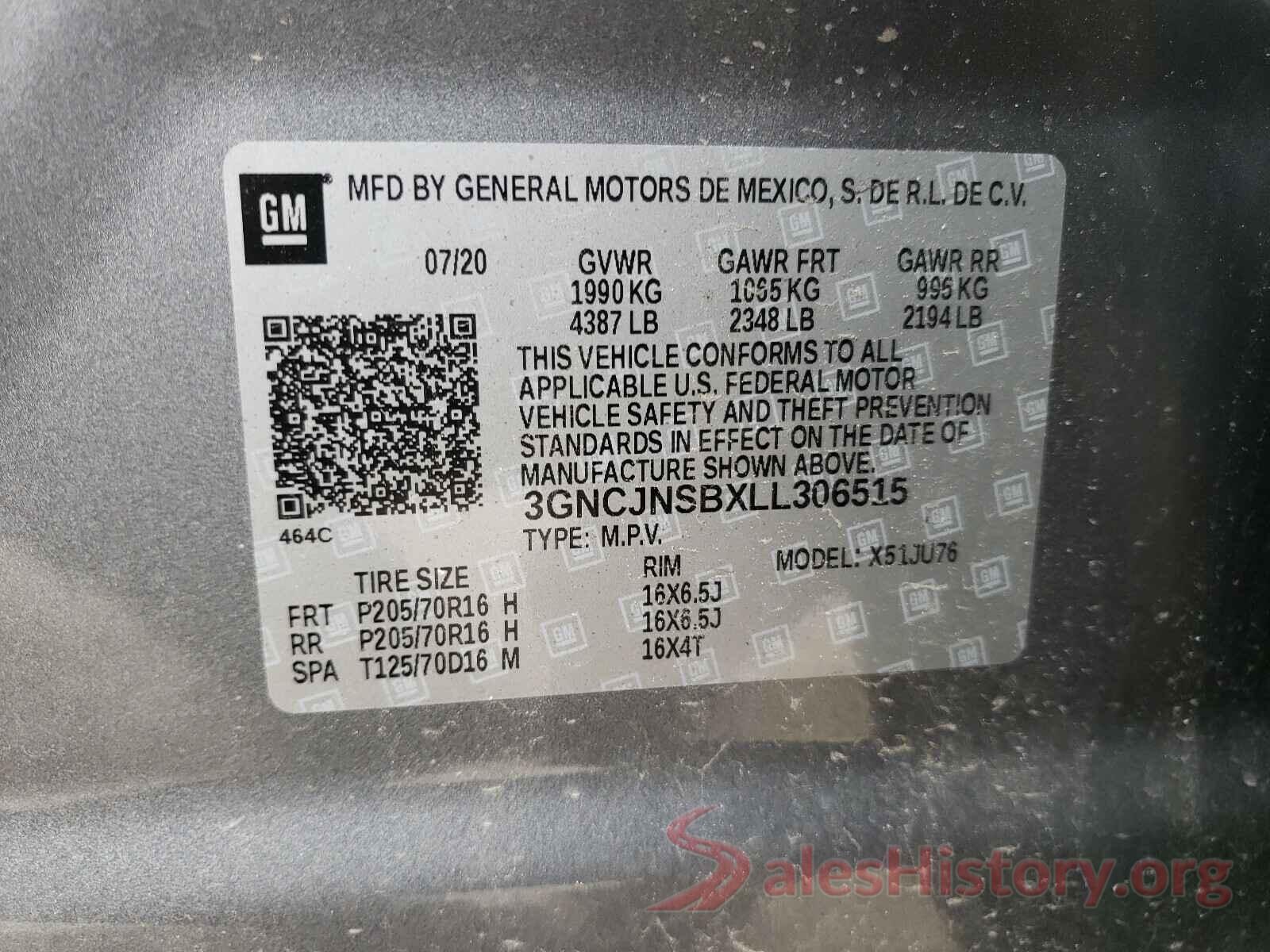 3GNCJNSBXLL306515 2020 CHEVROLET TRAX