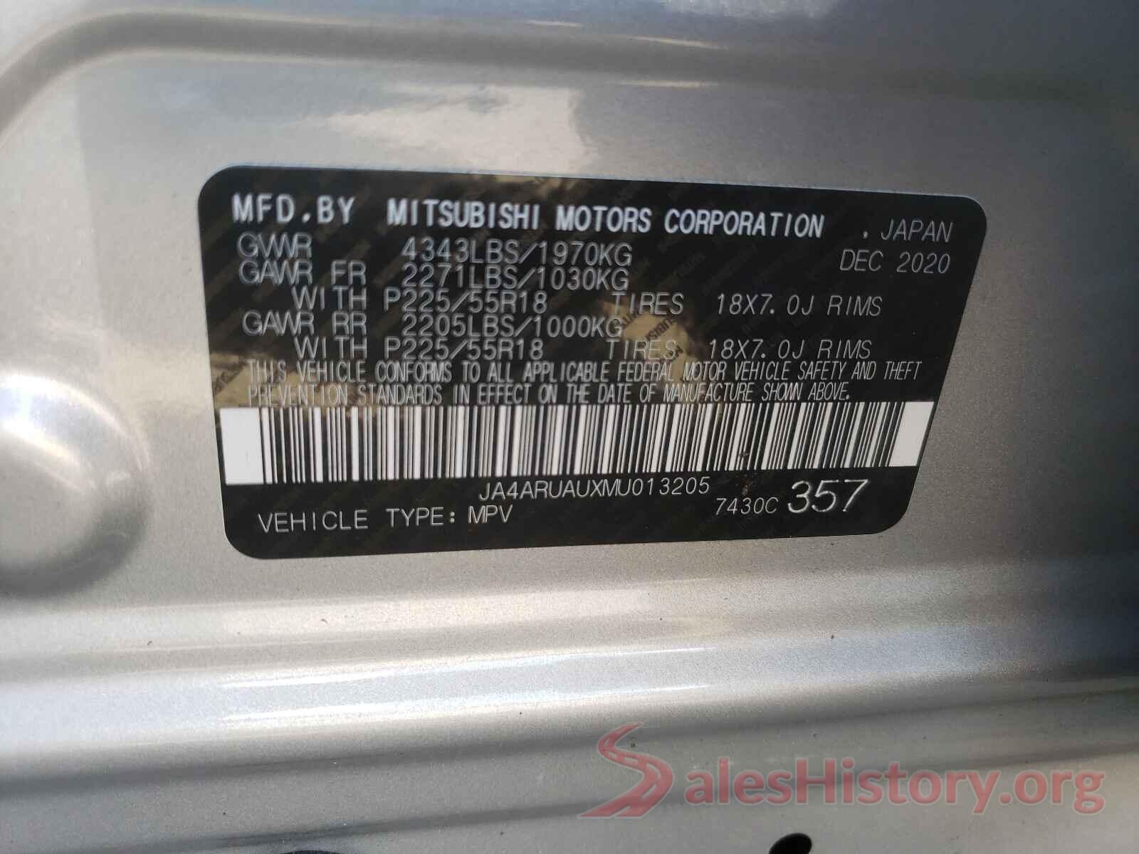 JA4ARUAUXMU013205 2021 MITSUBISHI OUTLANDER