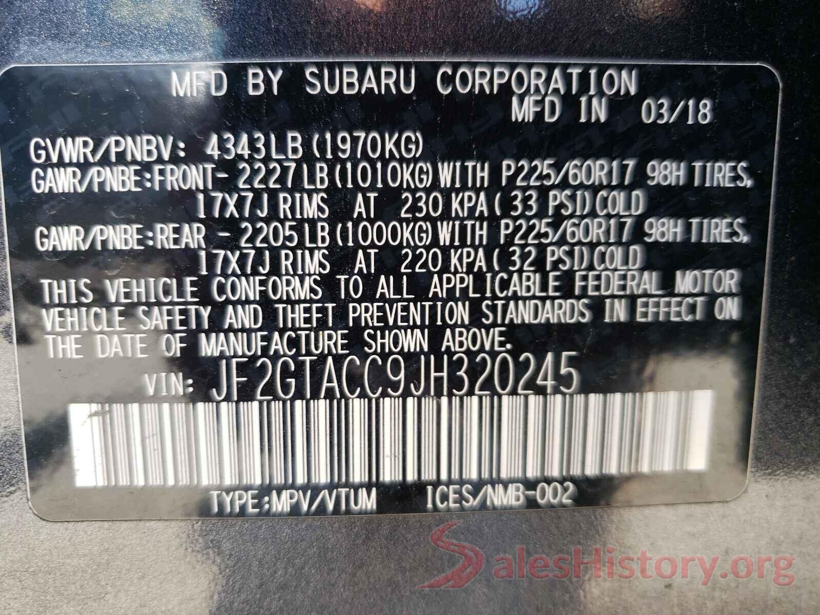 JF2GTACC9JH320245 2018 SUBARU CROSSTREK