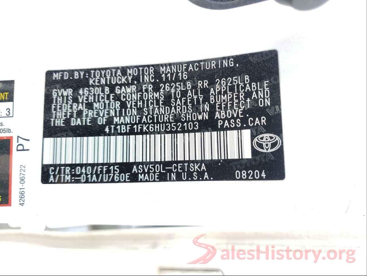 4T1BF1FK6HU352103 2017 TOYOTA CAMRY