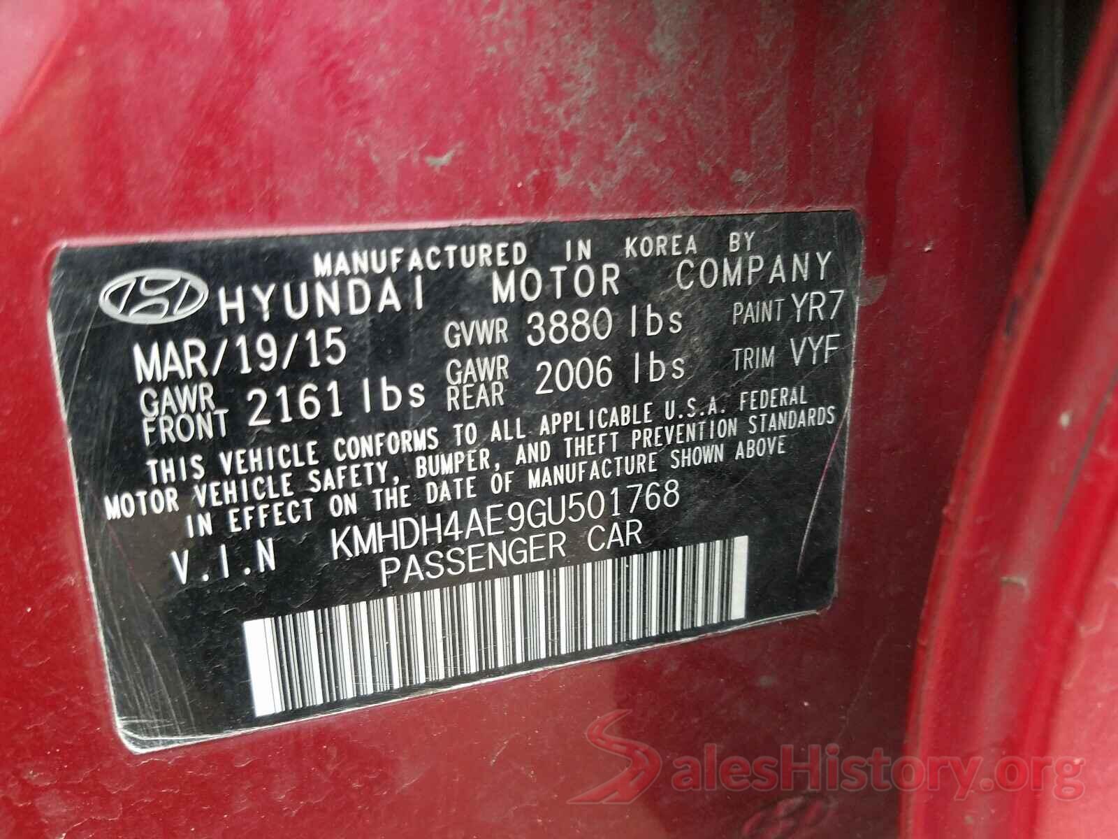 KMHDH4AE9GU501768 2016 HYUNDAI ELANTRA