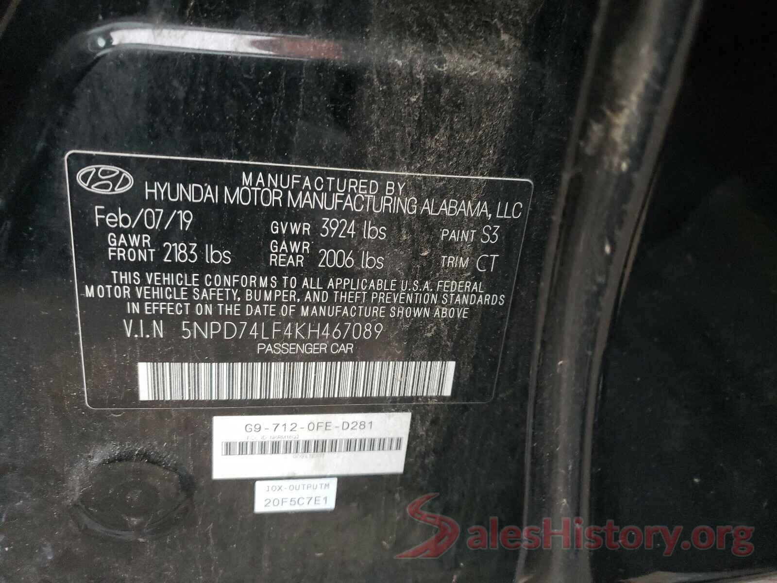 5NPD74LF4KH467089 2019 HYUNDAI ELANTRA