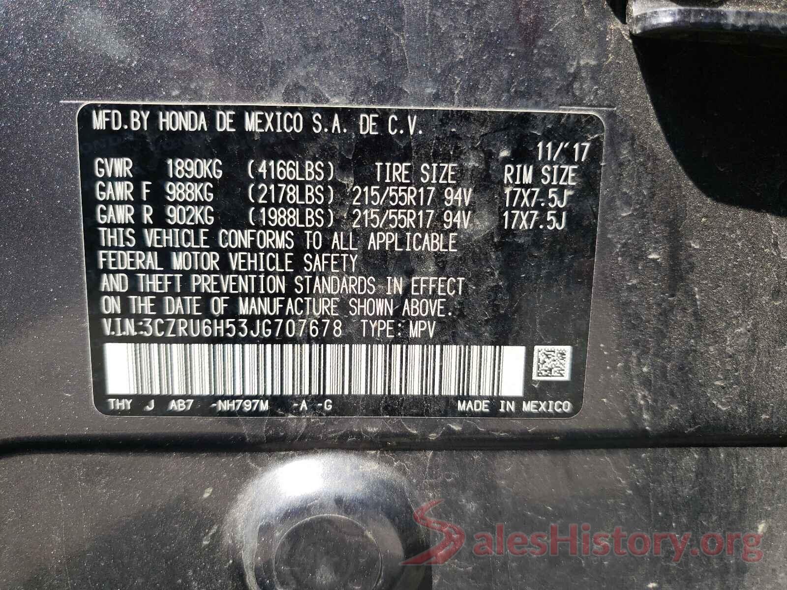 3CZRU6H53JG707678 2018 HONDA HR-V