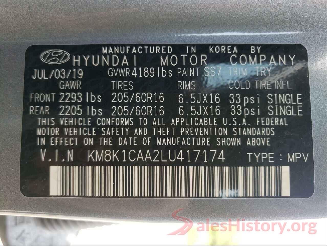 KM8K1CAA2LU417174 2020 HYUNDAI KONA