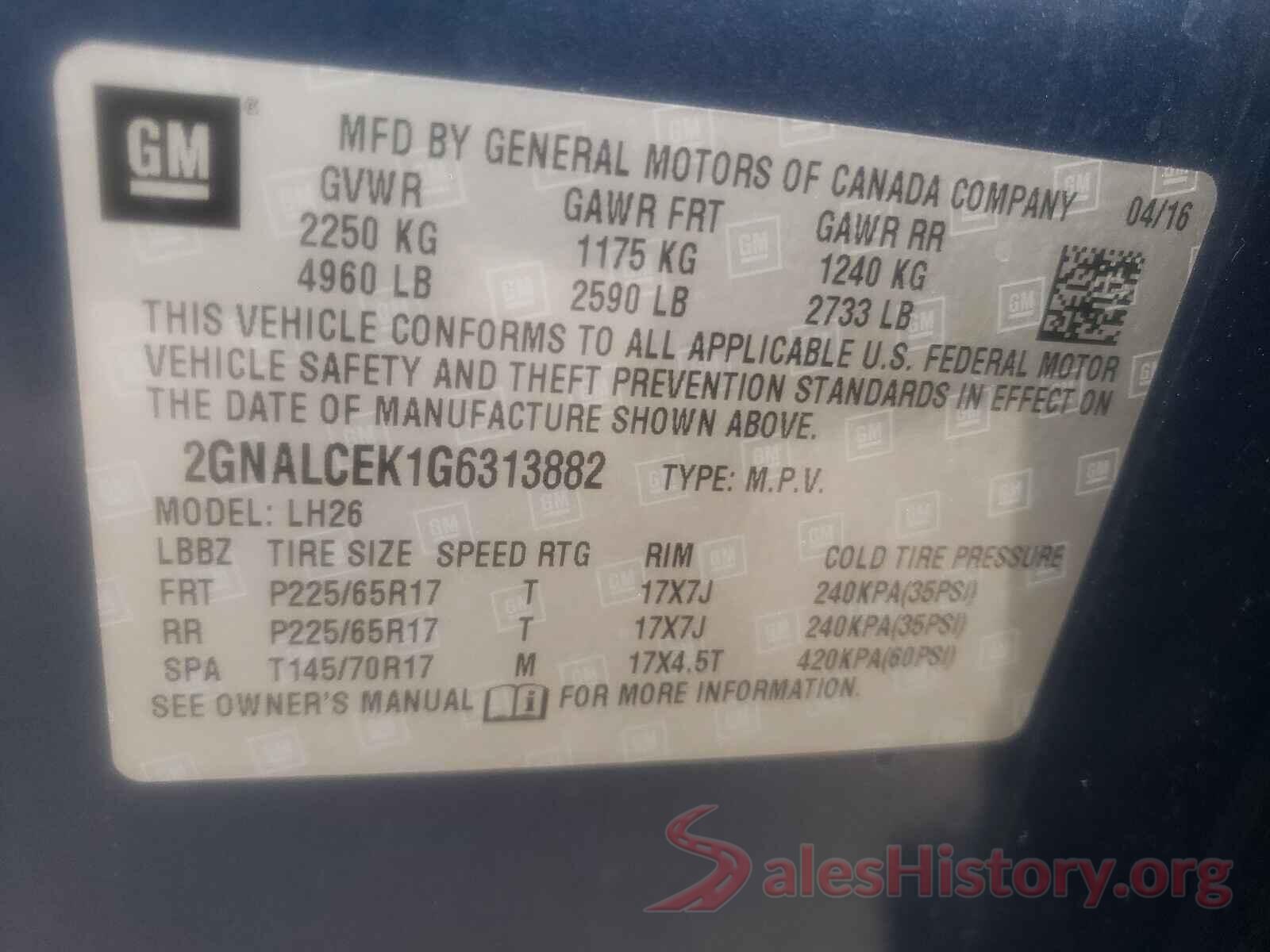 2GNALCEK1G6313882 2016 CHEVROLET EQUINOX