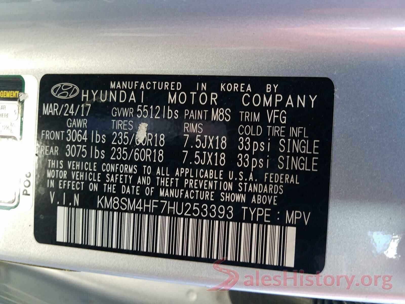 KM8SM4HF7HU253393 2017 HYUNDAI SANTA FE