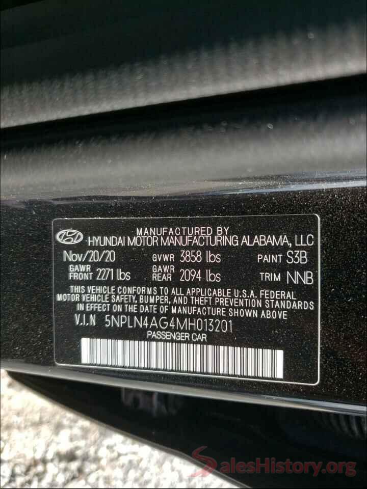 5NPLN4AG4MH013201 2021 HYUNDAI ELANTRA