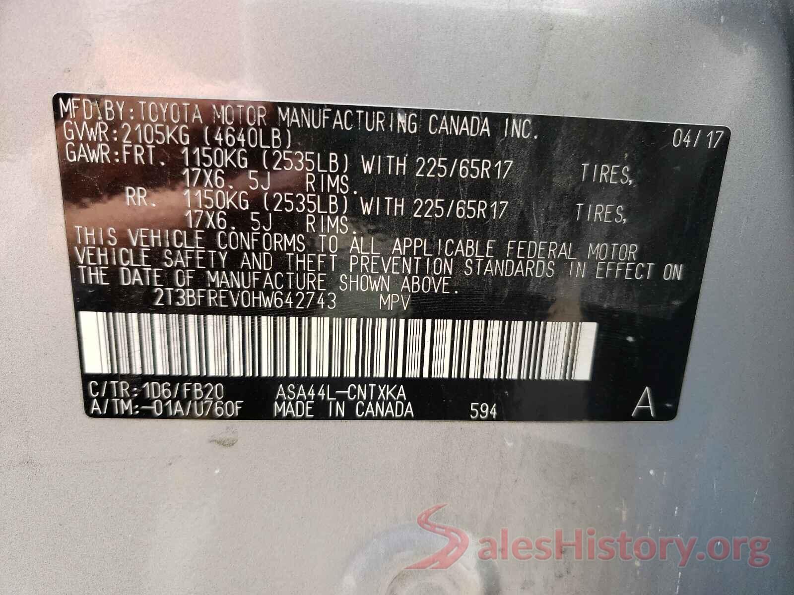 2T3BFREV0HW642743 2017 TOYOTA RAV4