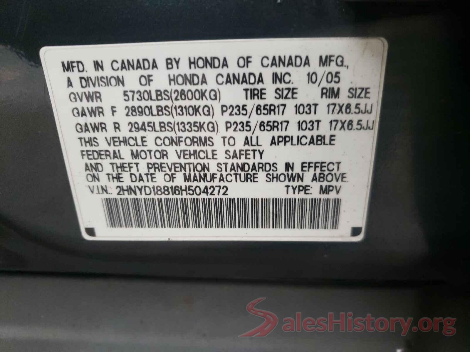 2HNYD18816H504272 2006 ACURA MDX