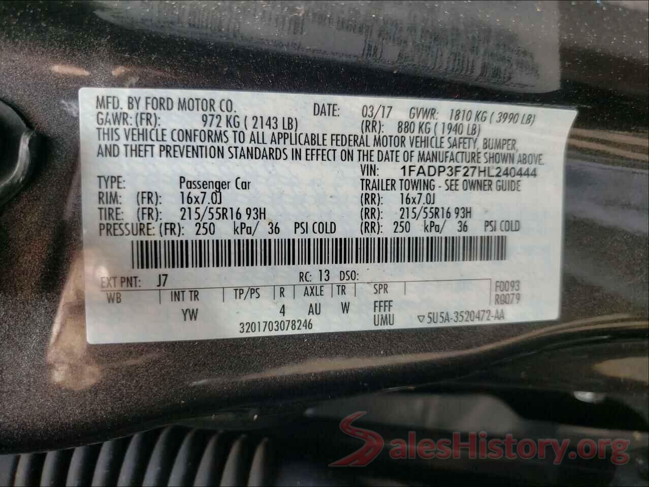 1FADP3F27HL240444 2017 FORD FOCUS