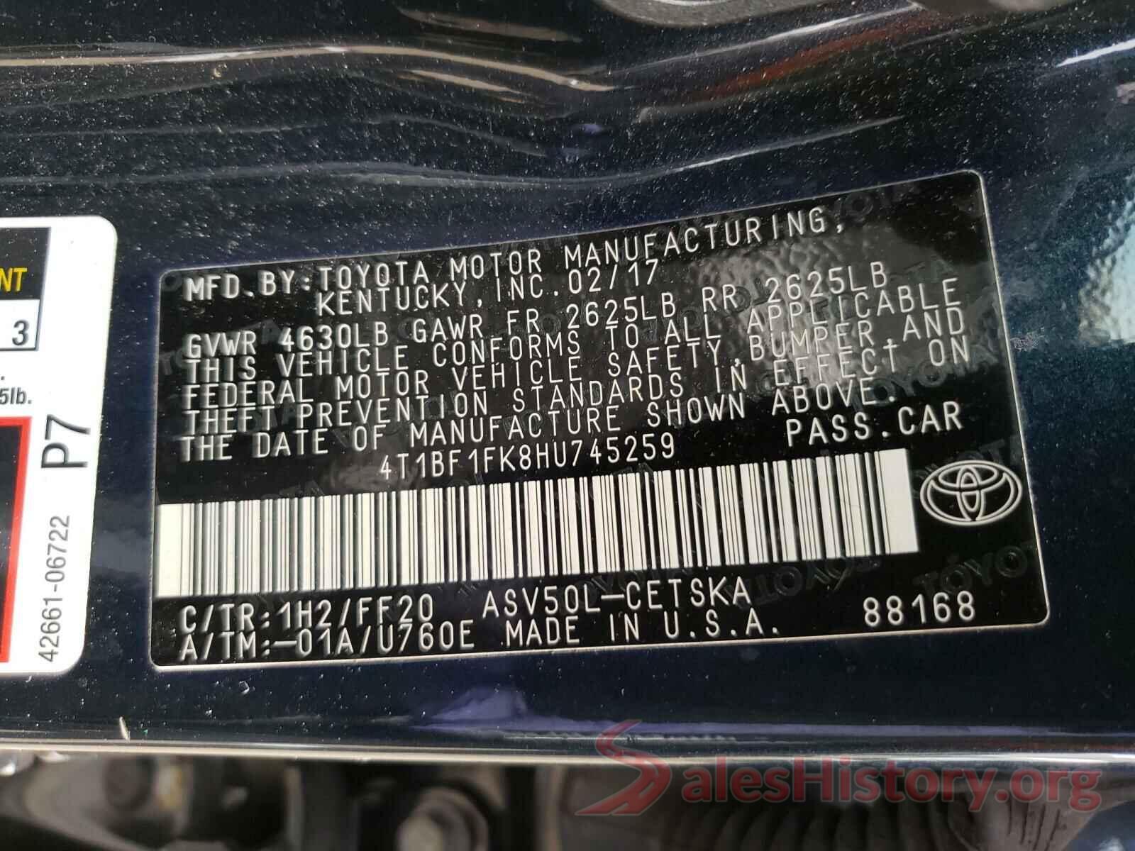 4T1BF1FK8HU745259 2017 TOYOTA CAMRY