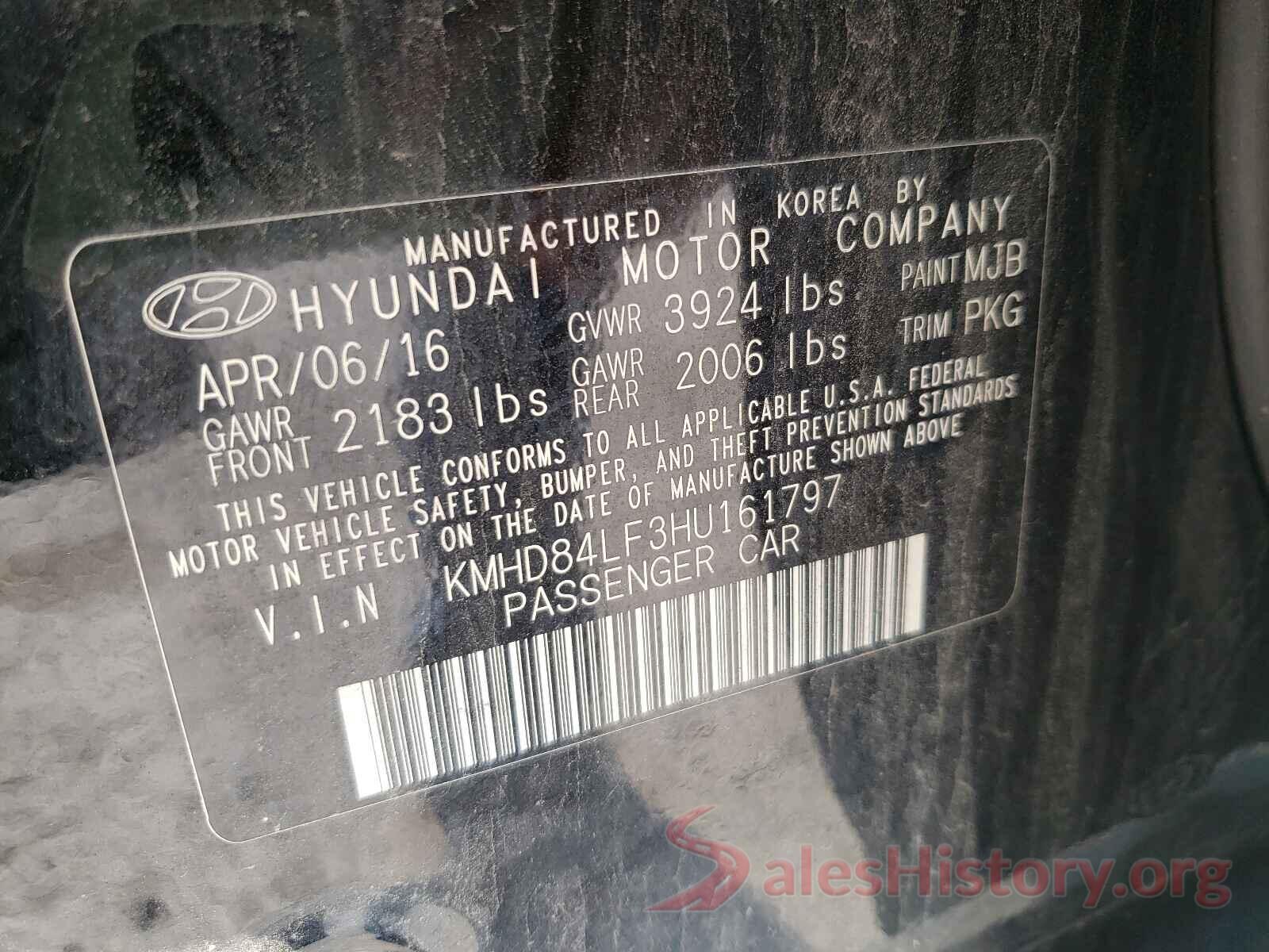 KMHD84LF3HU161797 2017 HYUNDAI ELANTRA