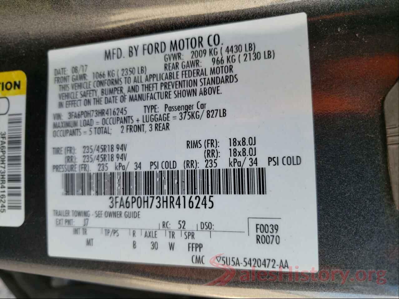 3FA6P0H73HR416245 2017 FORD FUSION