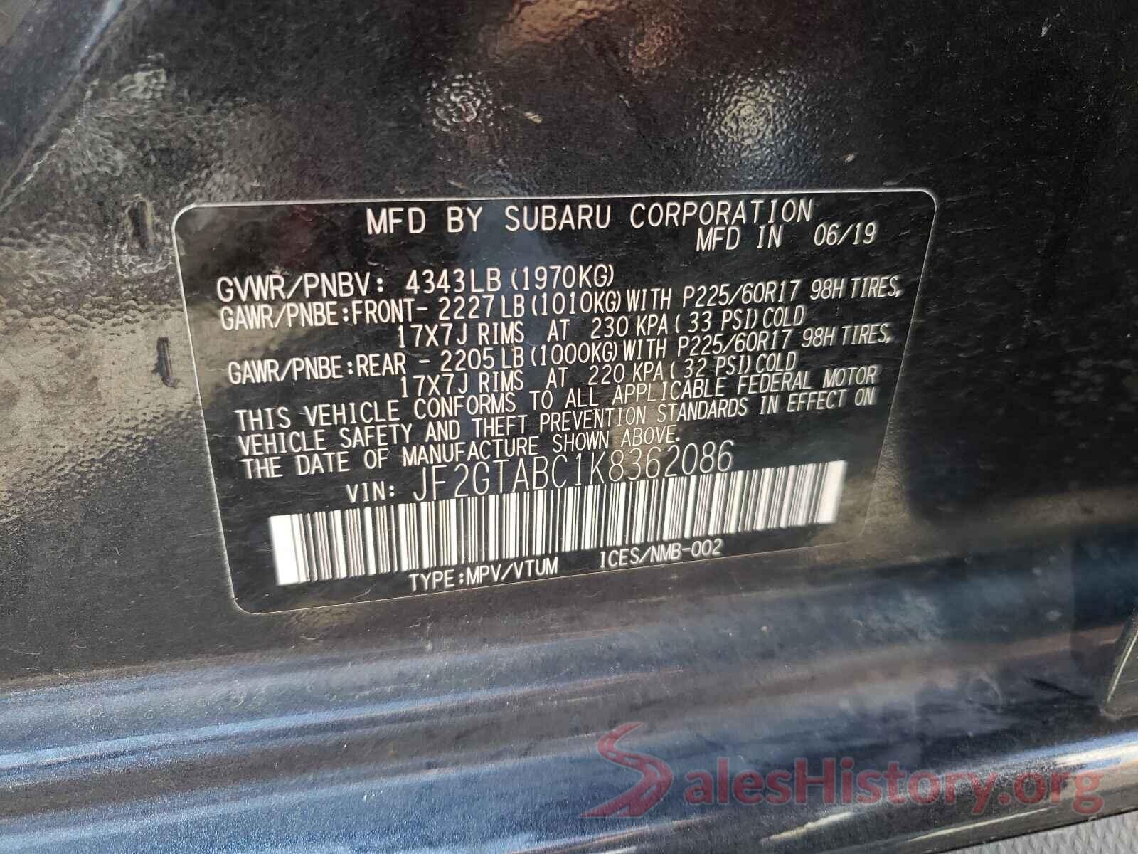 JF2GTABC1K8362086 2019 SUBARU CROSSTREK