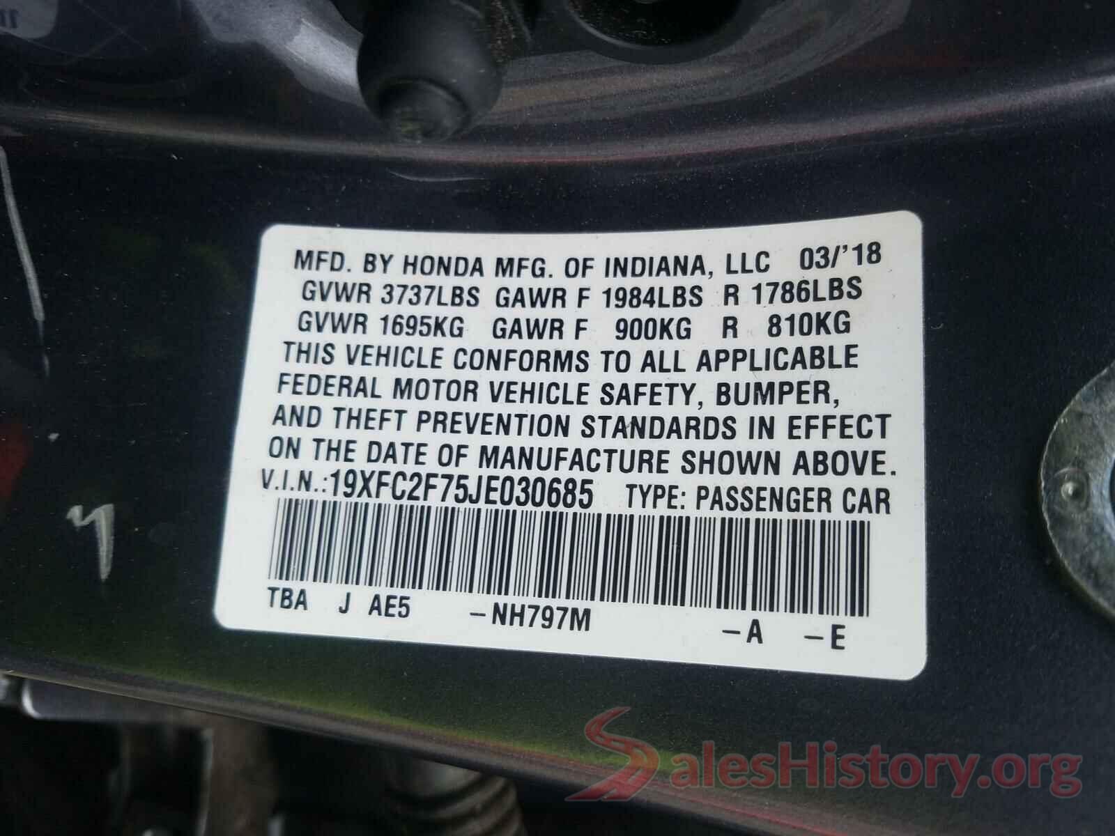 19XFC2F75JE030685 2018 HONDA CIVIC