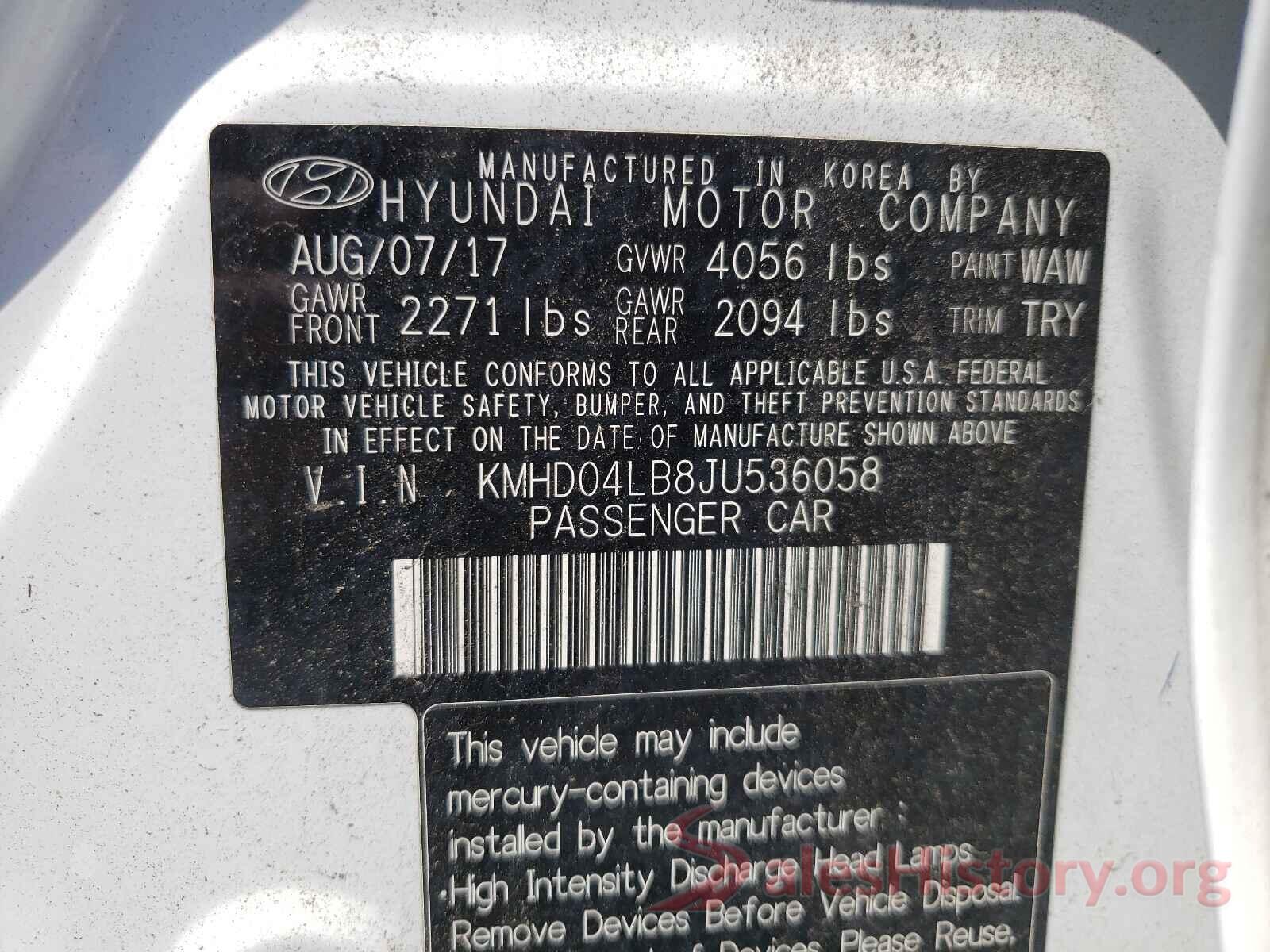 KMHD04LB8JU536058 2018 HYUNDAI ELANTRA