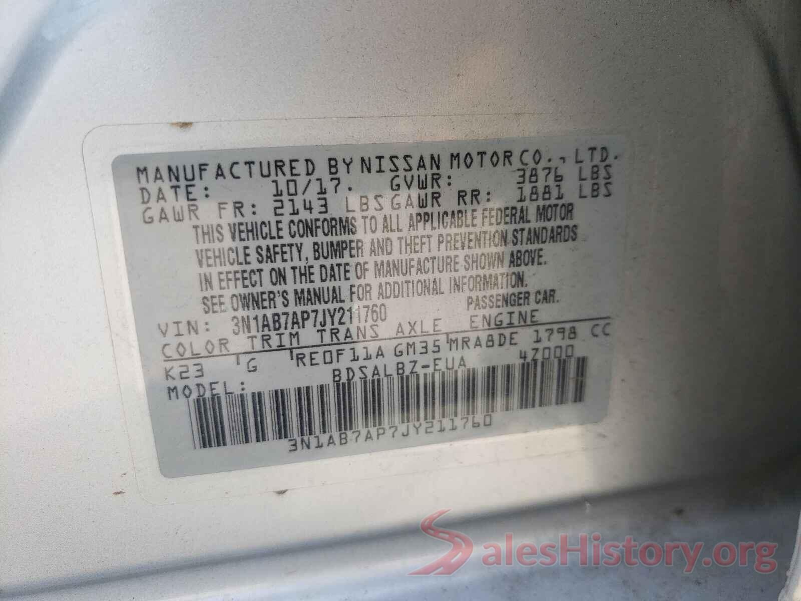 3N1AB7AP7JY211760 2018 NISSAN SENTRA