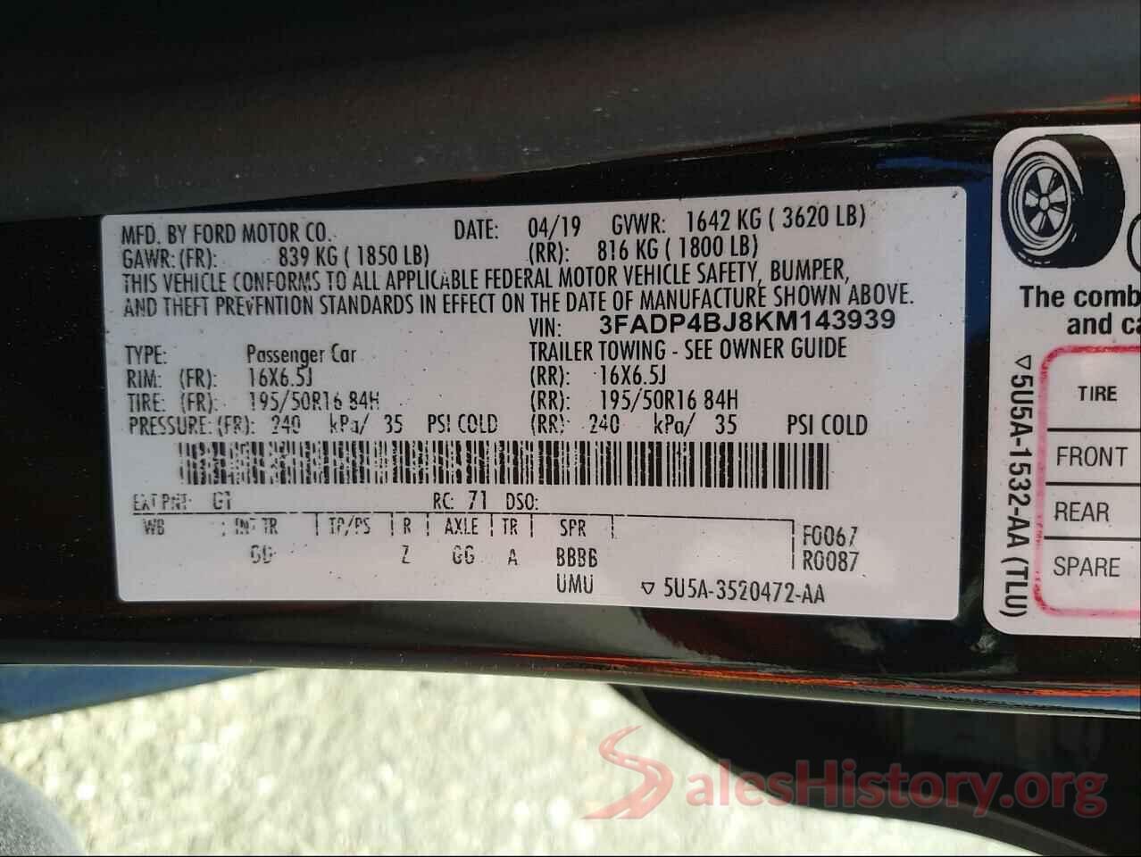 3FADP4BJ8KM143939 2019 FORD FIESTA