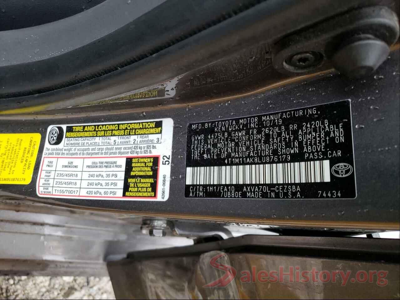 4T1M11AK8LU876179 2020 TOYOTA CAMRY