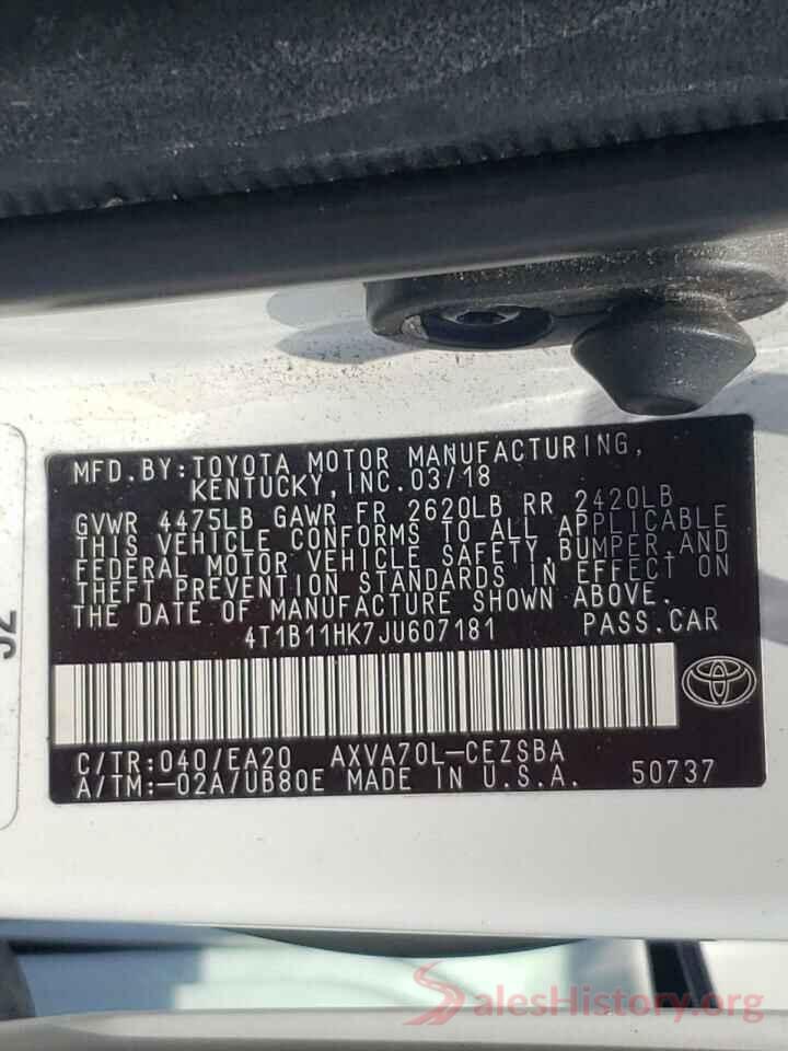 4T1B11HK7JU607181 2018 TOYOTA CAMRY