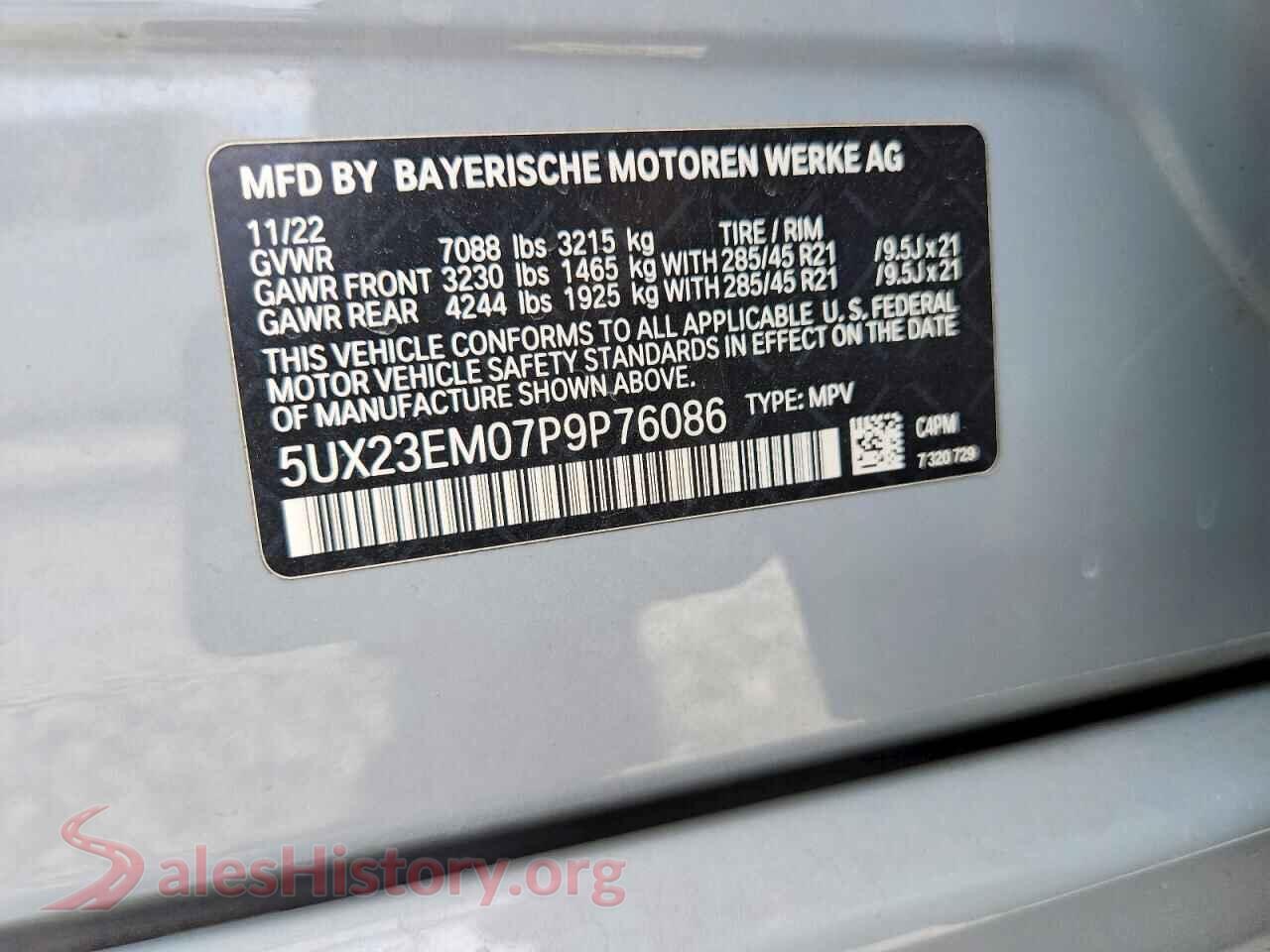 2023 BMW X7 VIN 5UX23EM07P9P76086, trunk area
