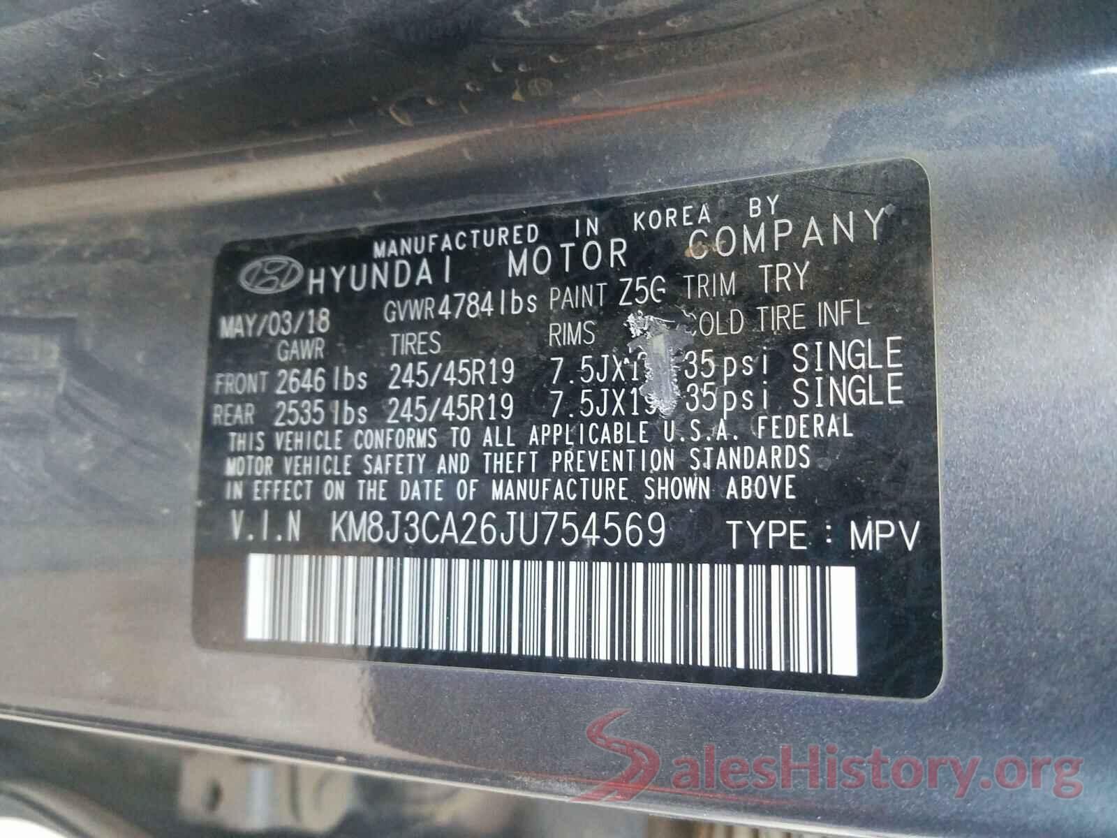 KM8J3CA26JU754569 2018 HYUNDAI TUCSON