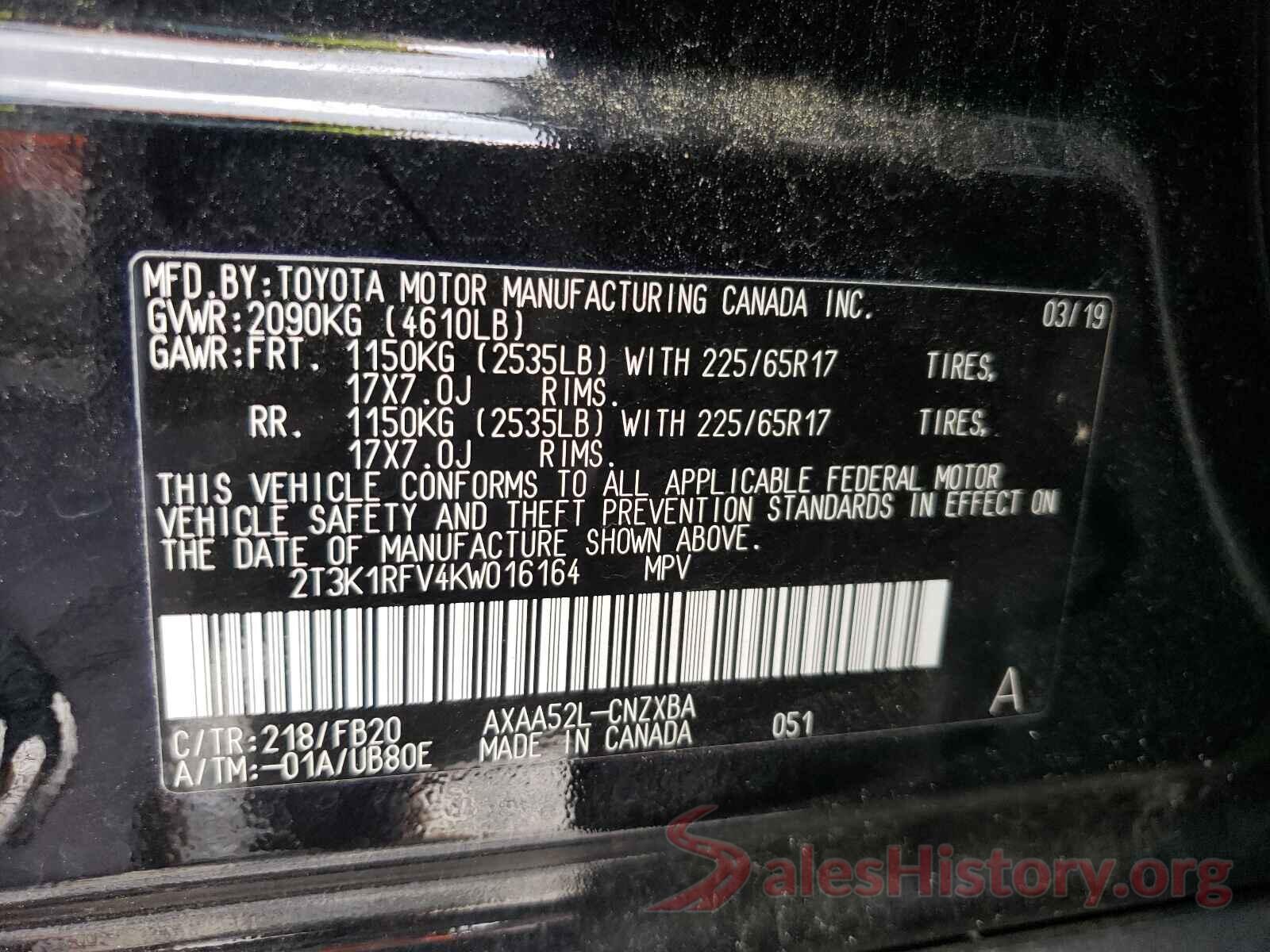 2T3K1RFV4KW016164 2019 TOYOTA RAV4