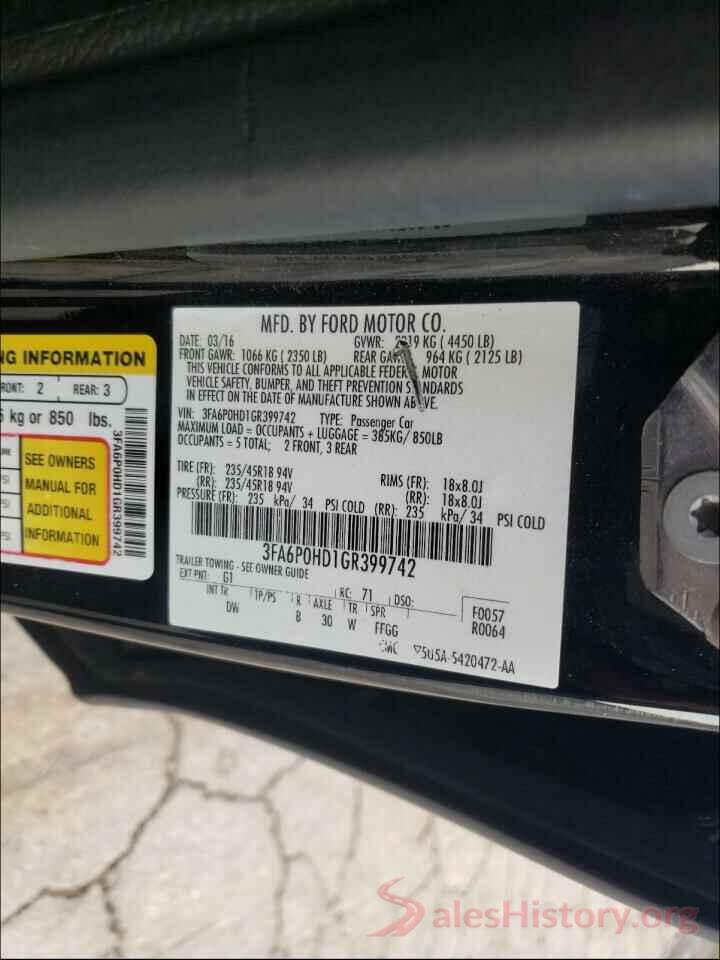 3FA6P0HD1GR399742 2016 FORD FUSION