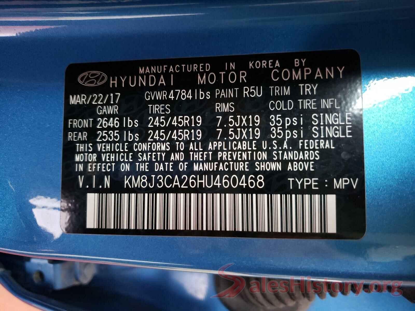 KM8J3CA26HU460468 2017 HYUNDAI TUCSON