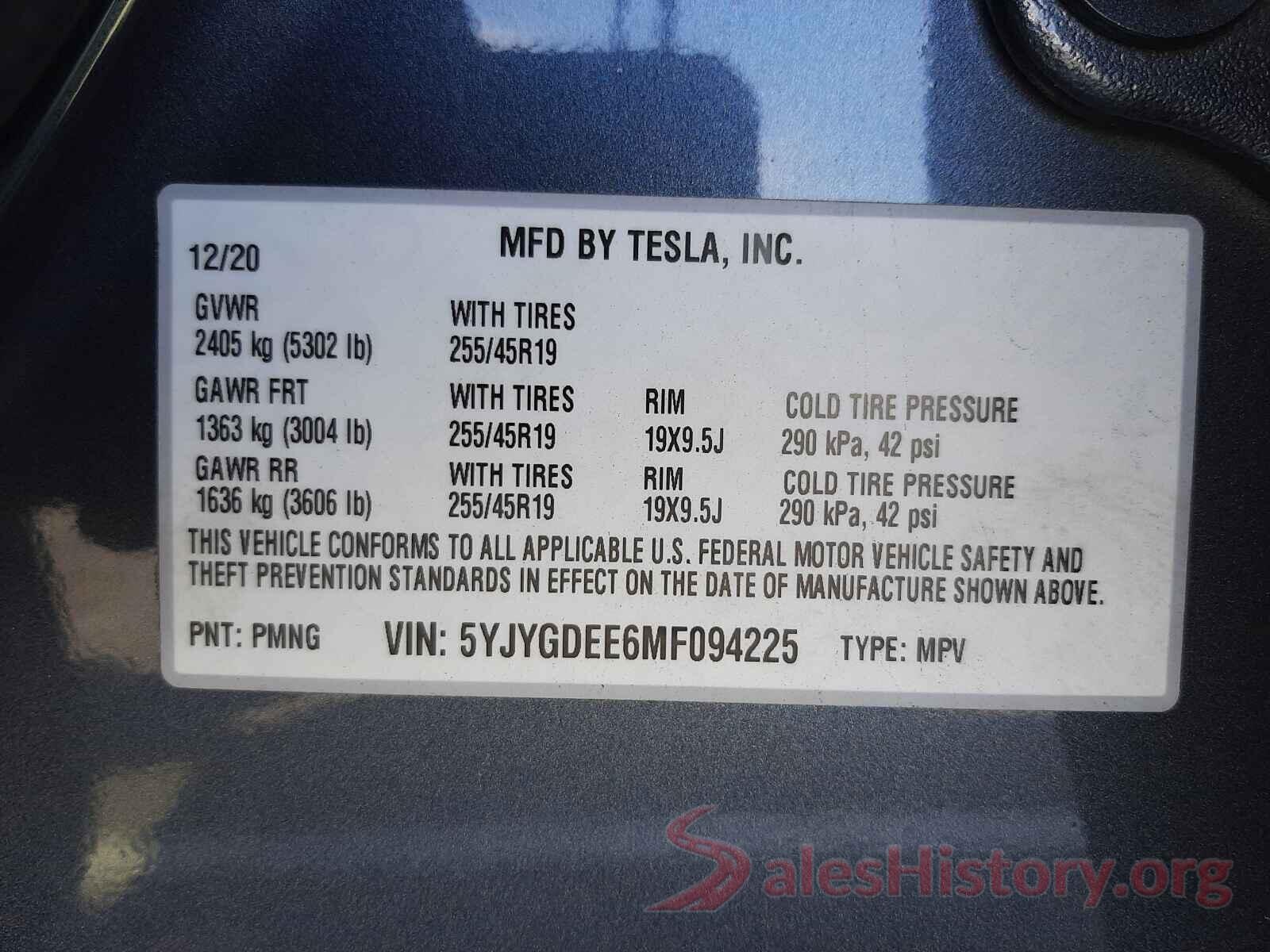 5YJYGDEE6MF094225 2021 TESLA MODEL Y