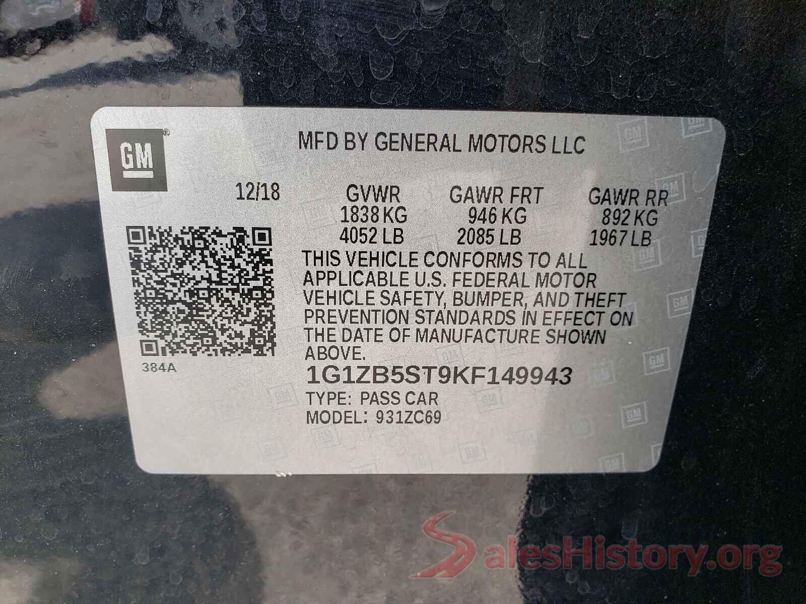 1G1ZB5ST9KF149943 2019 CHEVROLET MALIBU