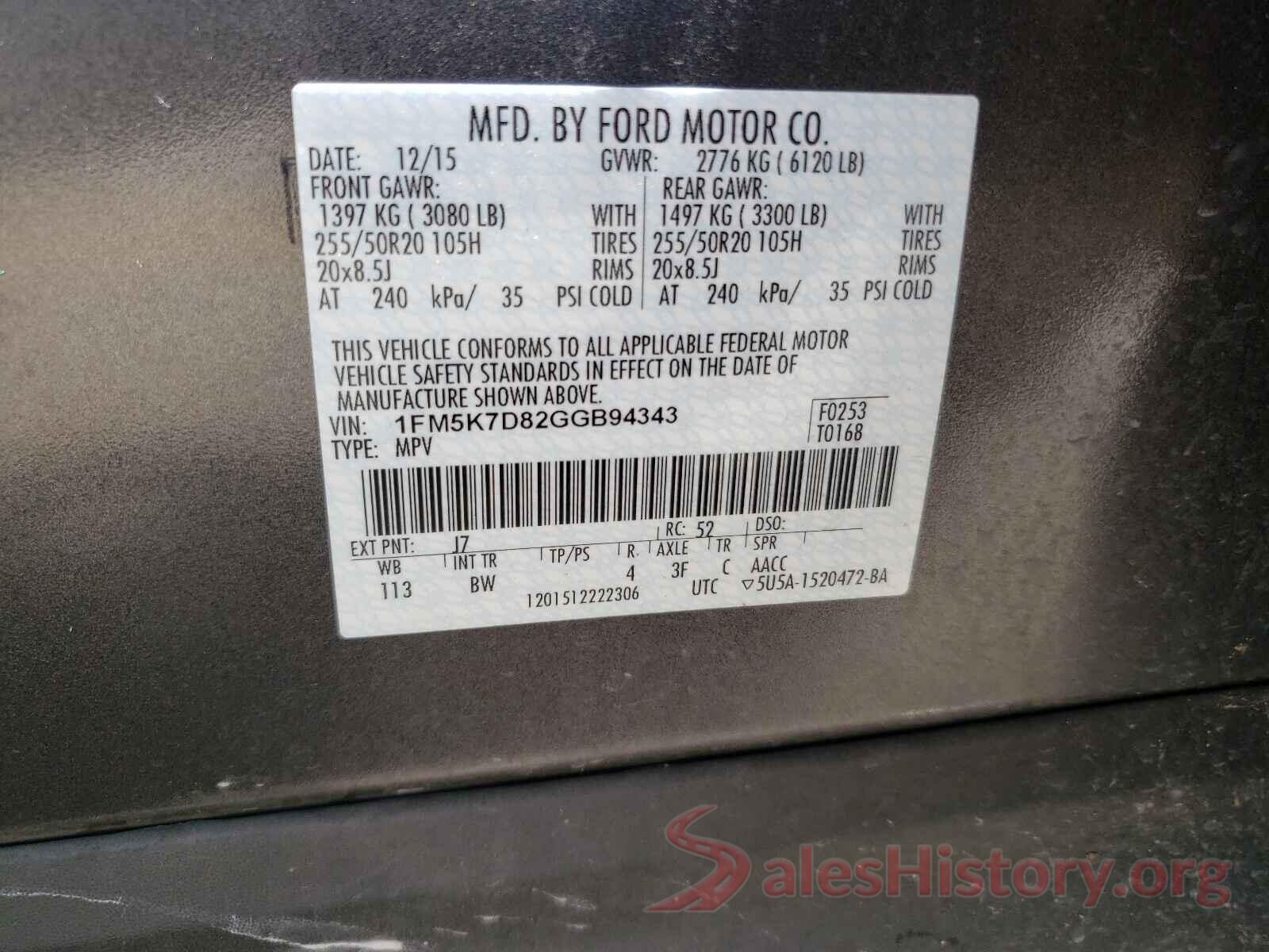 1FM5K7D82GGB94343 2016 FORD EXPLORER