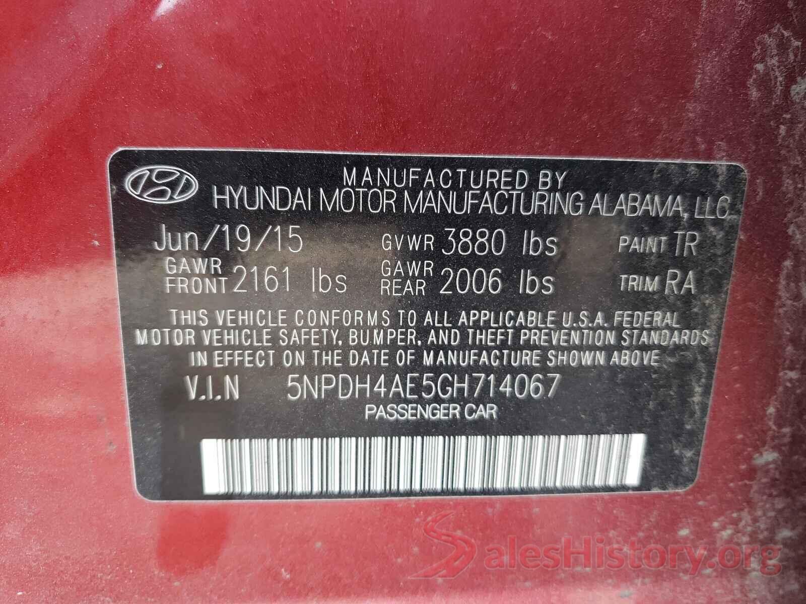 5NPDH4AE5GH714067 2016 HYUNDAI ELANTRA