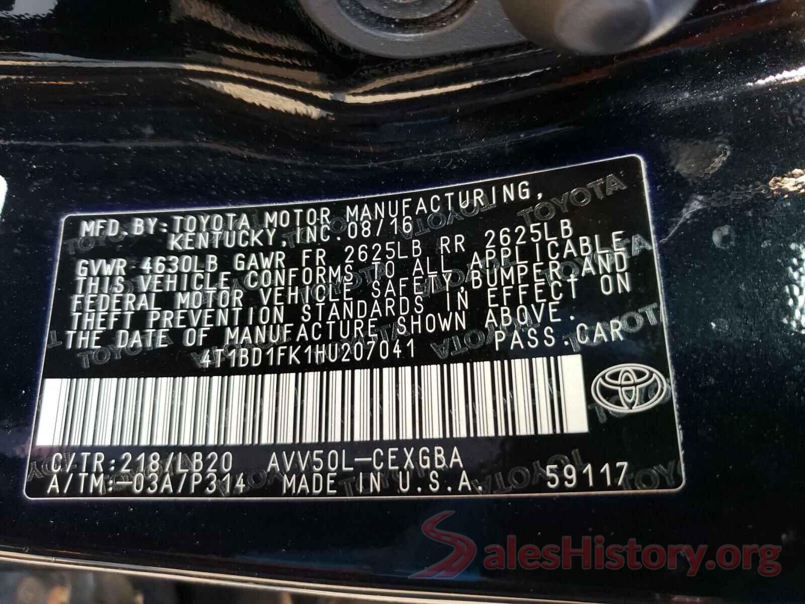 4T1BD1FK1HU207041 2017 TOYOTA CAMRY