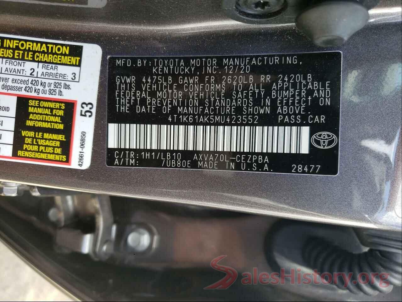 4T1K61AK5MU423552 2021 TOYOTA CAMRY