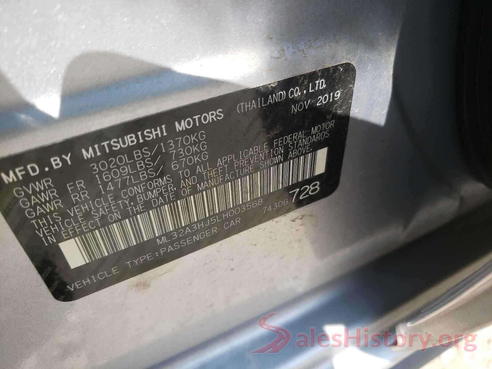 ML32A3HJ5LH003568 2020 MITSUBISHI MIRAGE