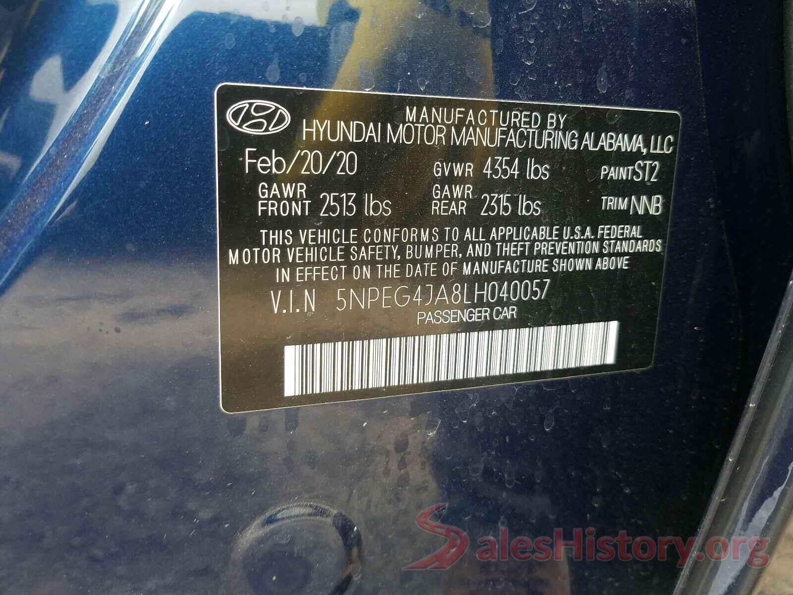 5NPEG4JA8LH040057 2020 HYUNDAI SONATA