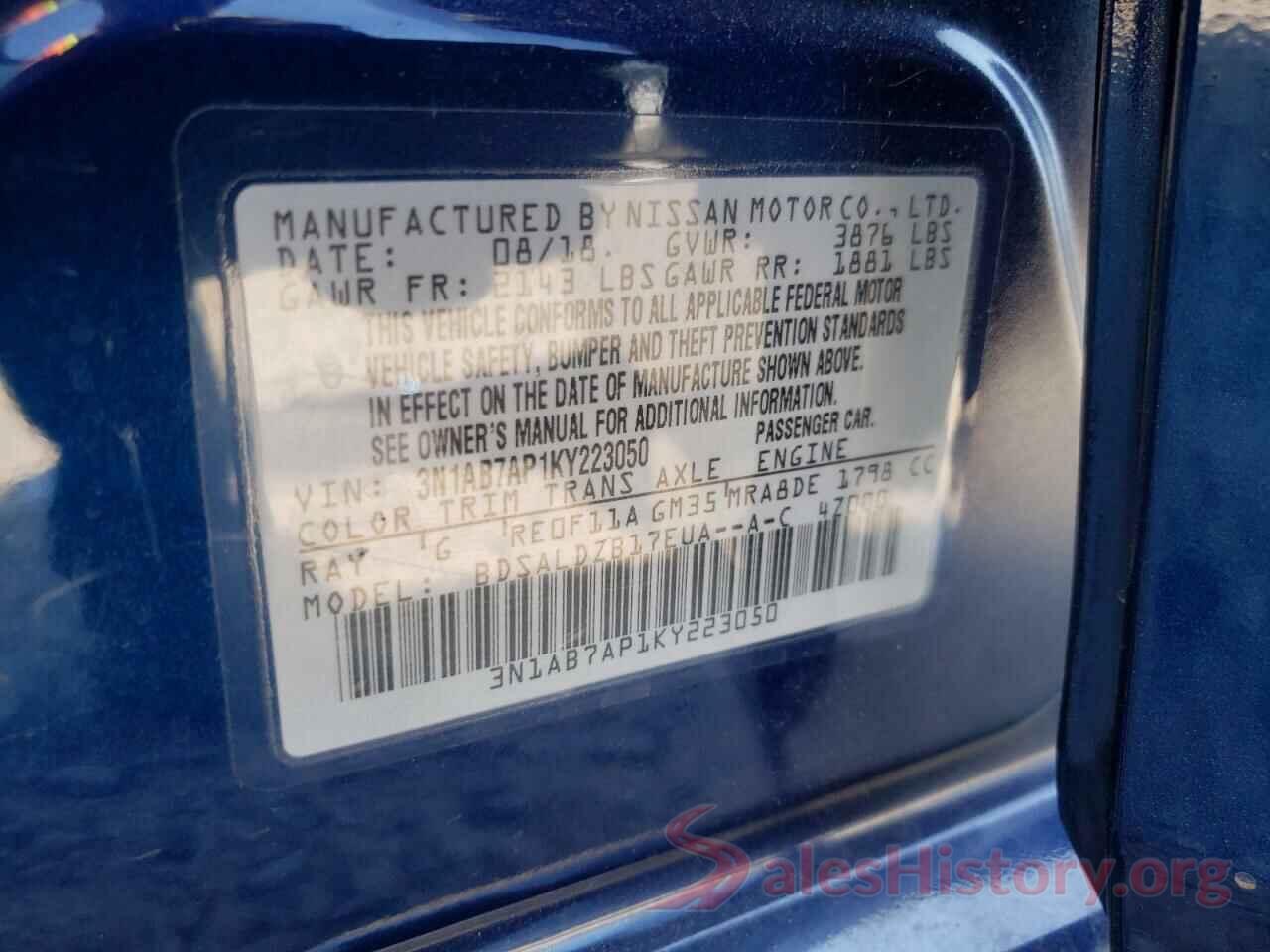 3N1AB7AP1KY223050 2019 NISSAN SENTRA