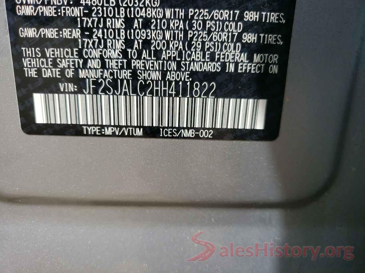 JF2SJALC2HH411822 2017 SUBARU FORESTER